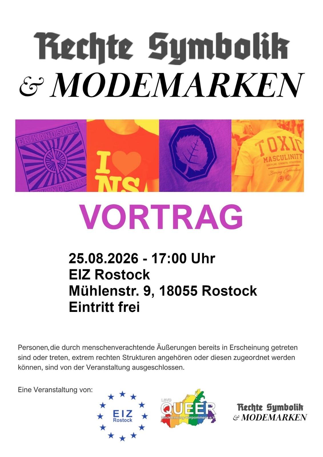 Eine Sharepic das Beispiele f&uuml;r Rechte Modemarken und Symbolik zeigt, darunter die Daten und Informationen zur Veranstaltung, darunter die Logos der Veranstaltenden